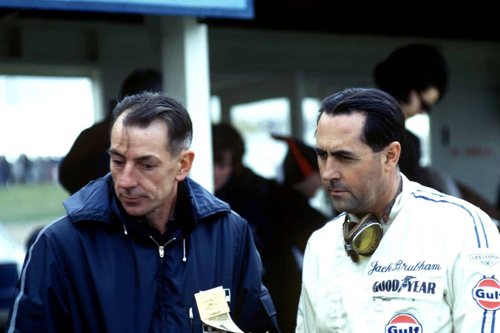Jack Brabham, right, with his business partner and Brabham car designer Ron Tauranac.