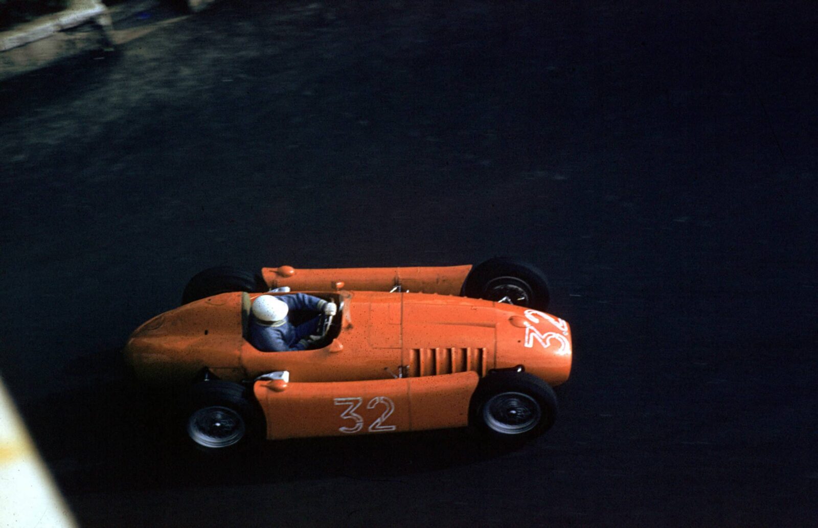 Louis Chiron (Lancia D50) on his way to sixth place at the 1955 Monaco Grand Prix, Monte Carlo.