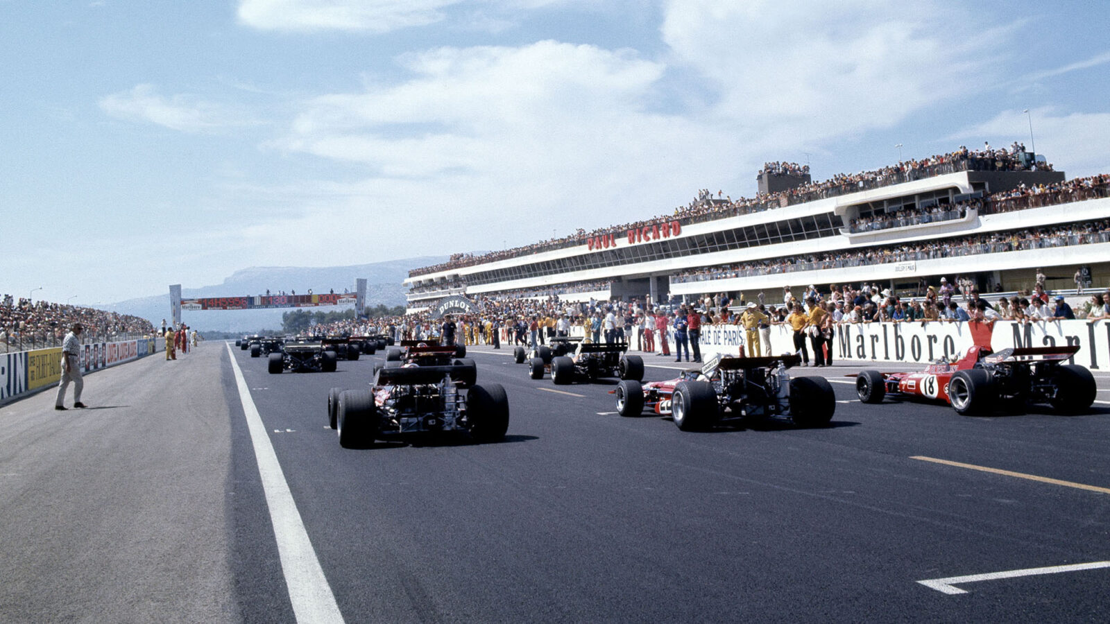 Cars on the grid ahead of the start of the 1971 French Grand Prix at Paul Ricard