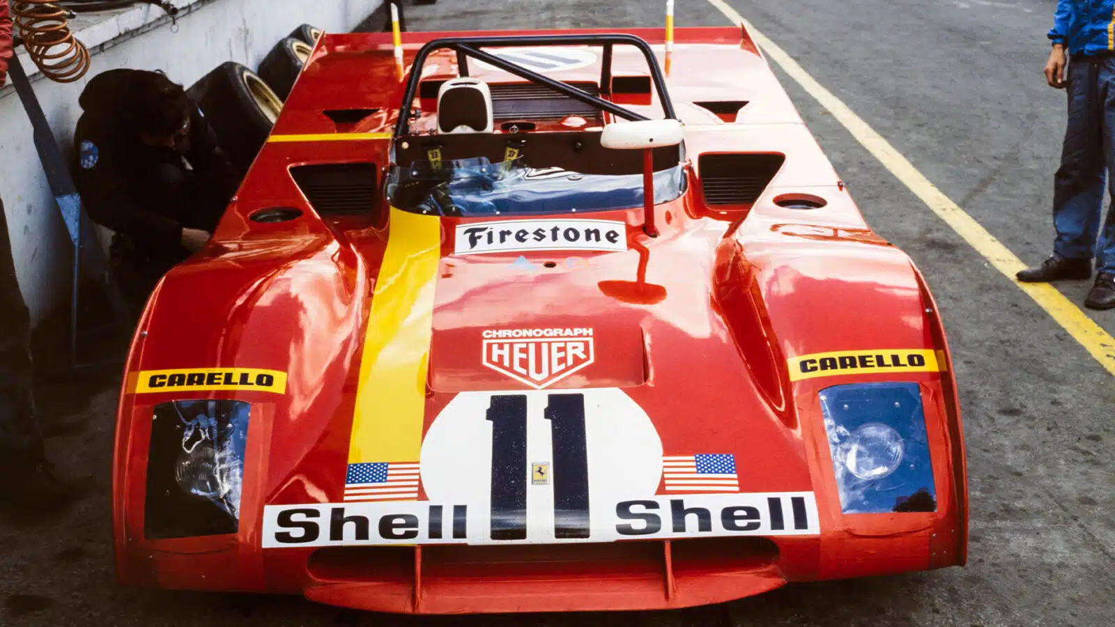 Jacky Ickx : Mario Andretti, Ferrari SpA SEFAC, Ferrari 312 PB in the pit lane during the Brands Hatch 1000 kms at Brands Hatch on April 16, 1972 in Brands Hatch, United Kingdom.