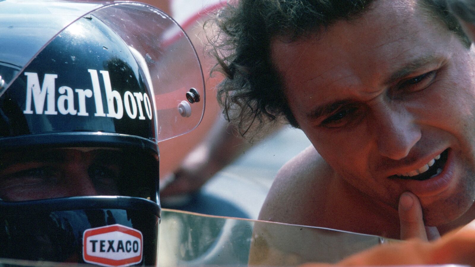 James Hunt with Jochen Mass at the 1977 Italian Grand Prix