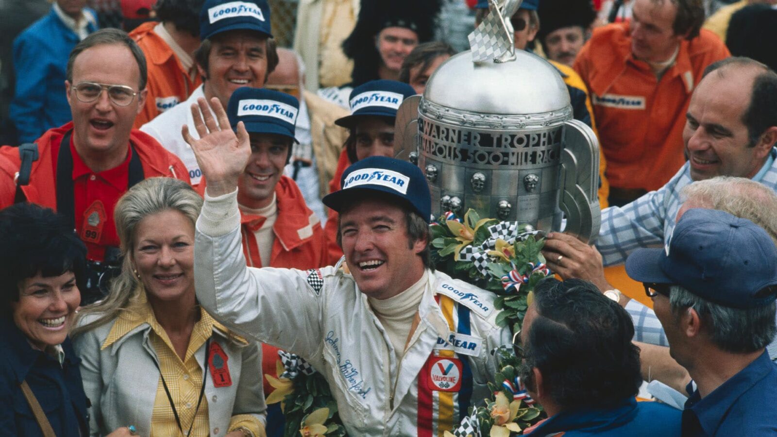 Johnny Rutherford McLaren celebrates 1974 Indianapolis 500