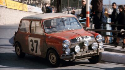 Monte Carlo Rally winning Mini Cooper of Paddy Hopkirk on the streets of Monaco