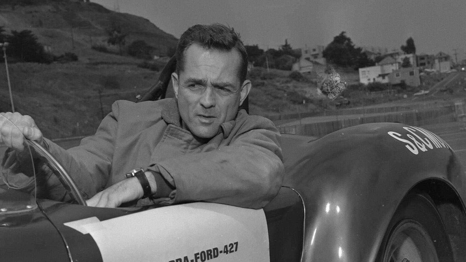 Auto racing at Candlestick Park; Pre crash racing negative envelope stamped 08/07/1965 ;race car driver Phil Hill, one of the favorites(Photo by Bob Campbell/San Francisco Chronicle via Getty Images)