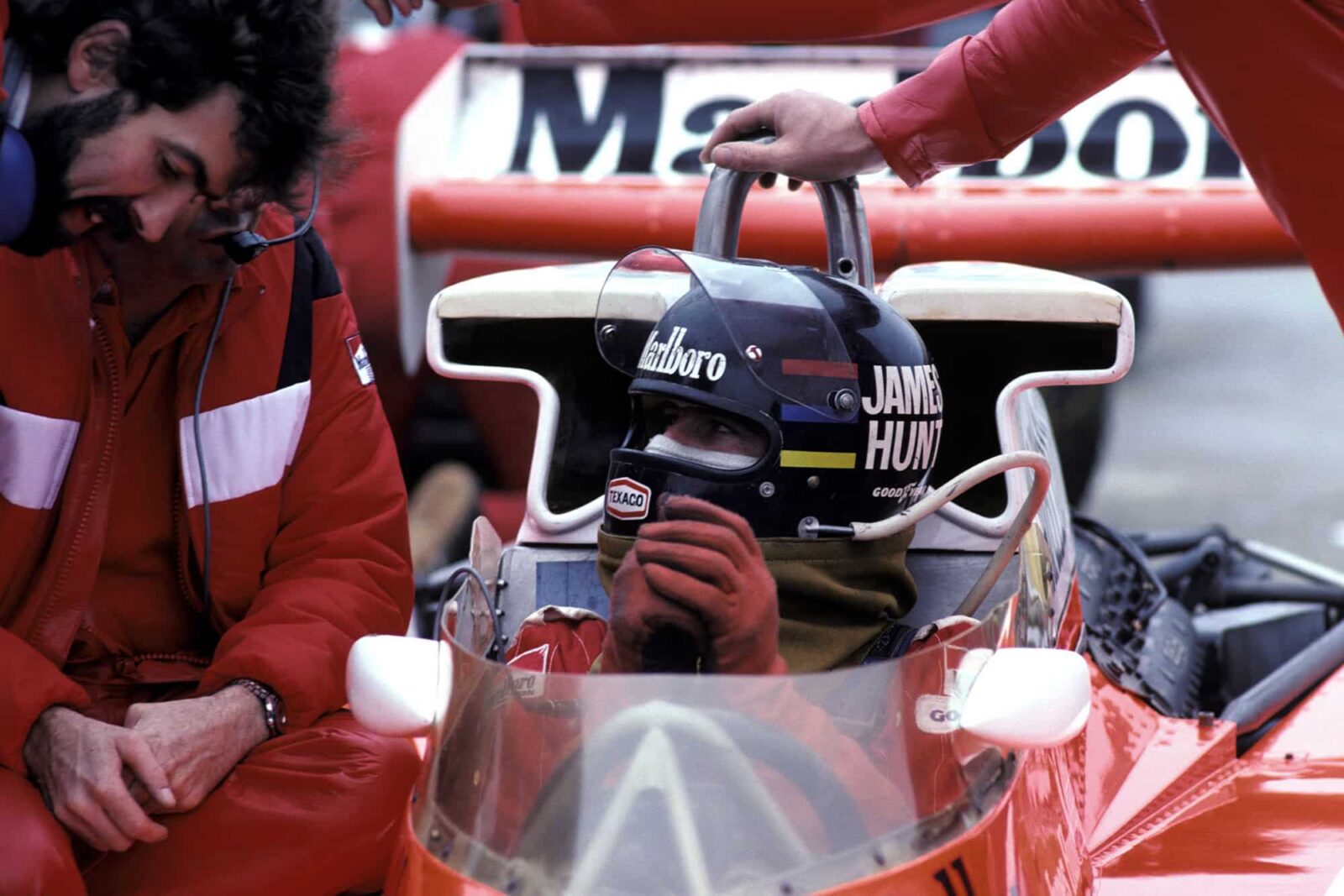 James Hunt (McLaren) sits in his car at the 1976 United States Grand Prix East, Watkins Glen.