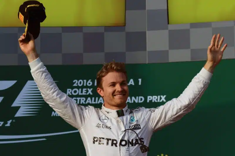 Nico Rosberg celebrates his win in Melbourne