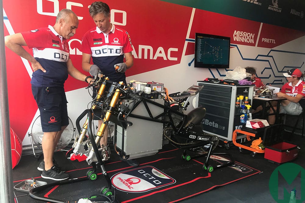 German GP 2019 Pramac mechanics & Alex De Angelis' MotoE bike