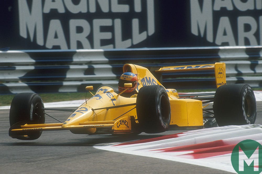 Martin Donnelly attacks the kerbs in his Lotus in the 1990 Italian Grand Prix