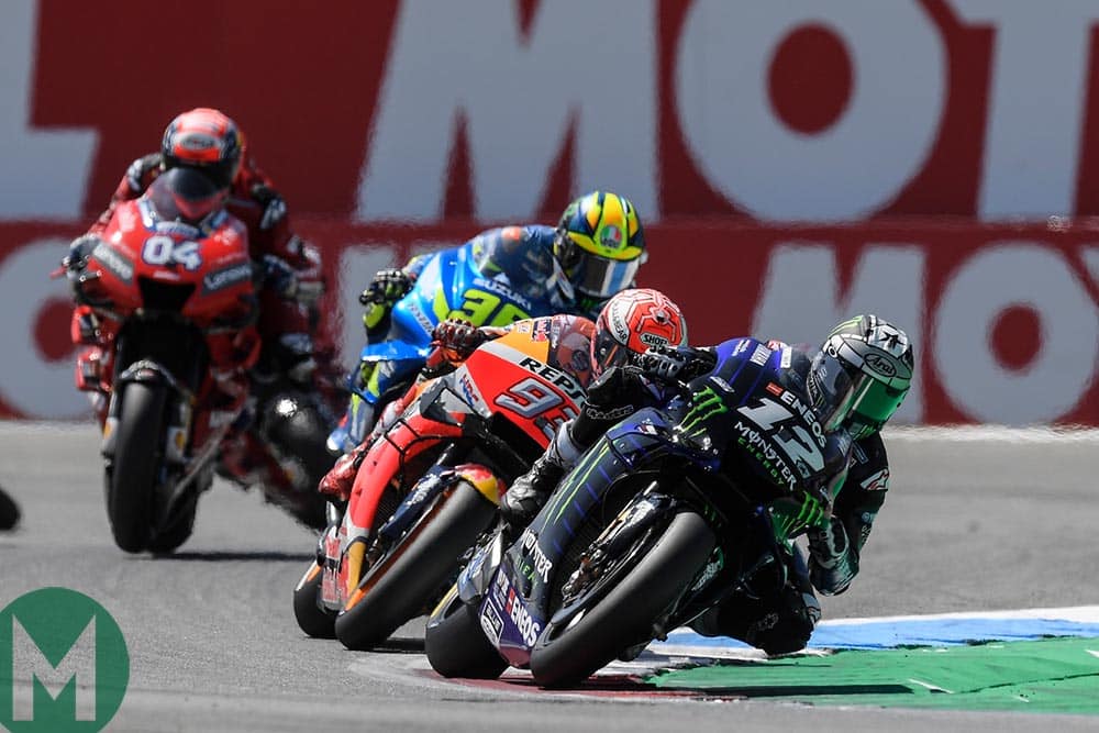Maverick Vinales at the head of the pack in the 2019 MotoGP Assen TT
