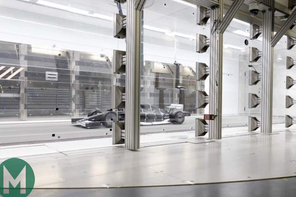 F1 car built to the proposed 2021 regulations is tested in a wind tunnel
