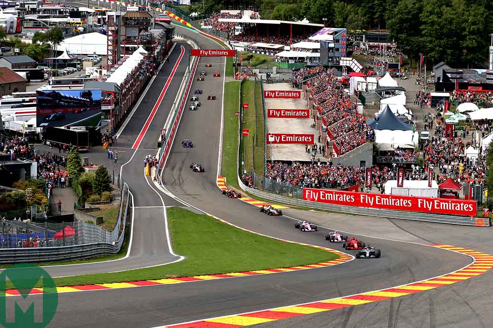 Lewis Hamilton leads the start of the 2018 Belgian Grand Prix