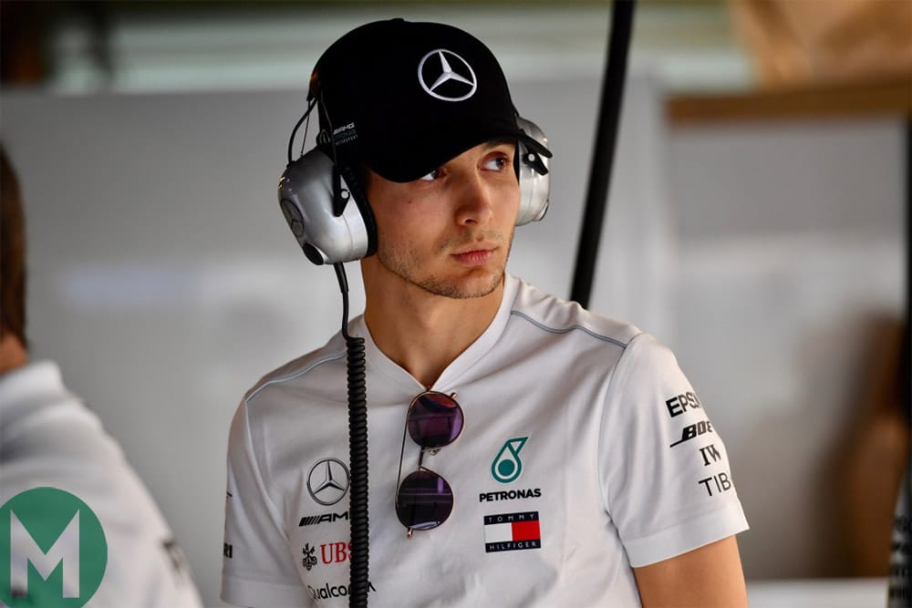 Esteban Ocon in the Mercedes garage at the 2018 Abu Dhabi Grand Prix