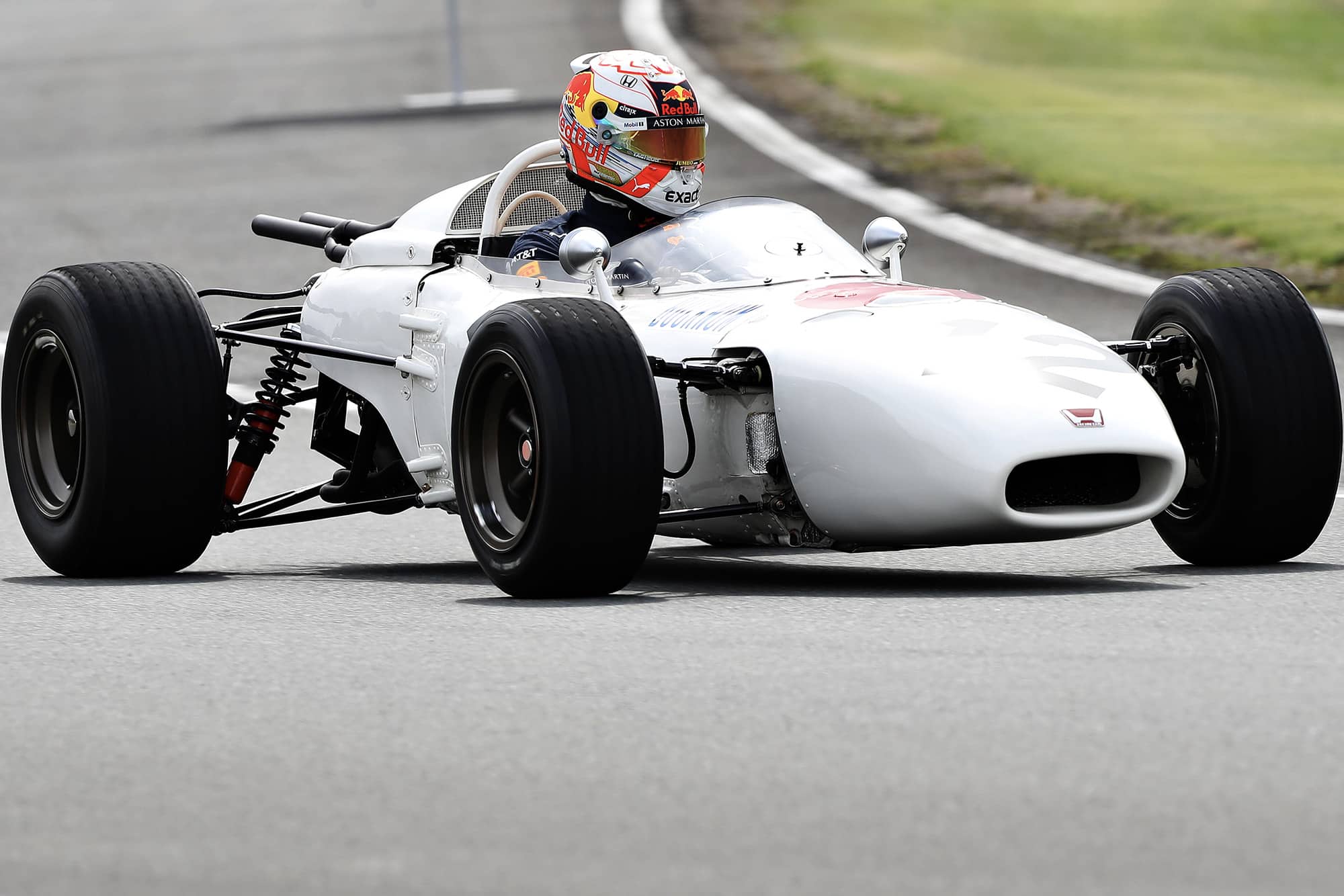 Max Verstappen drives the 1965 Honda RA272 F1 car in 2019
