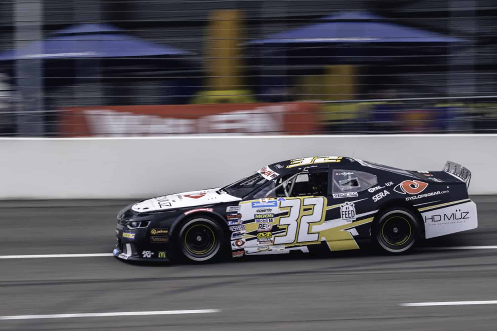 Jacques Villeneuve racing in his Chevrolet Camaro in the NASCAR Whelen Euro Series