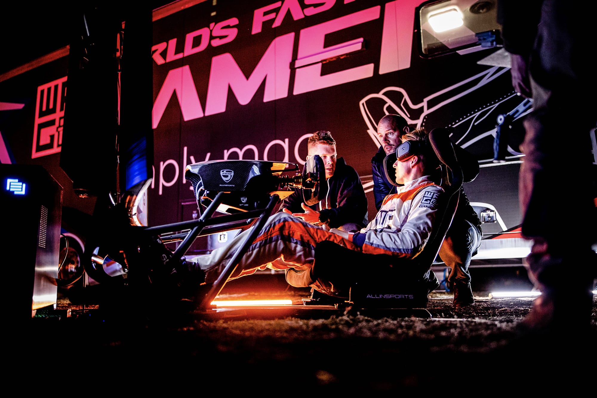 World's Fastest Gamer contestants in a sim race