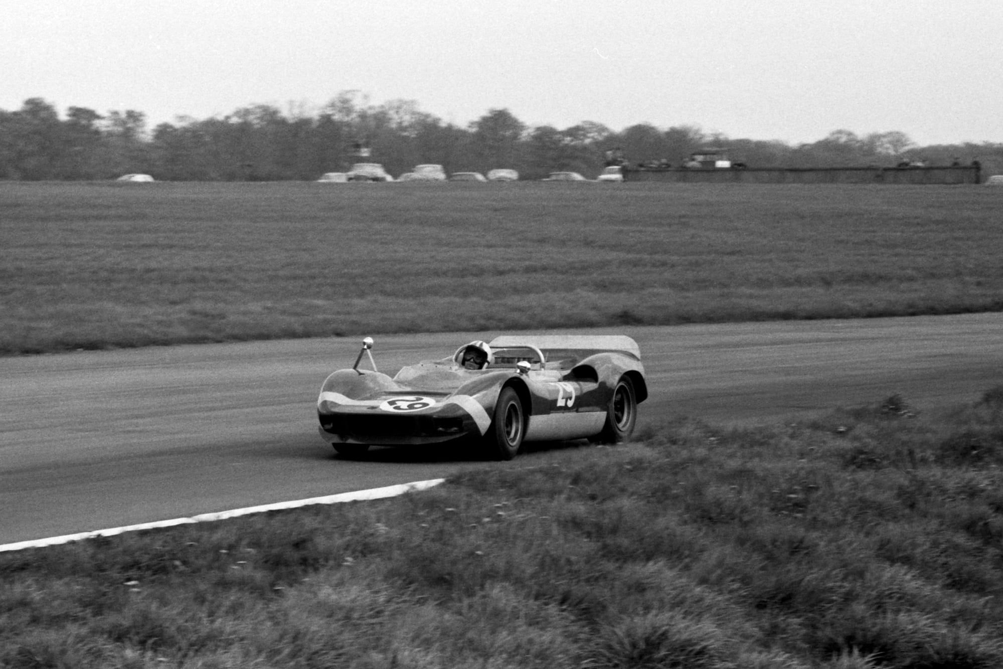 Chris Amon in a McLaren Elva Oldsmobile at the 1966 Silverstone International Trophy Meeting
