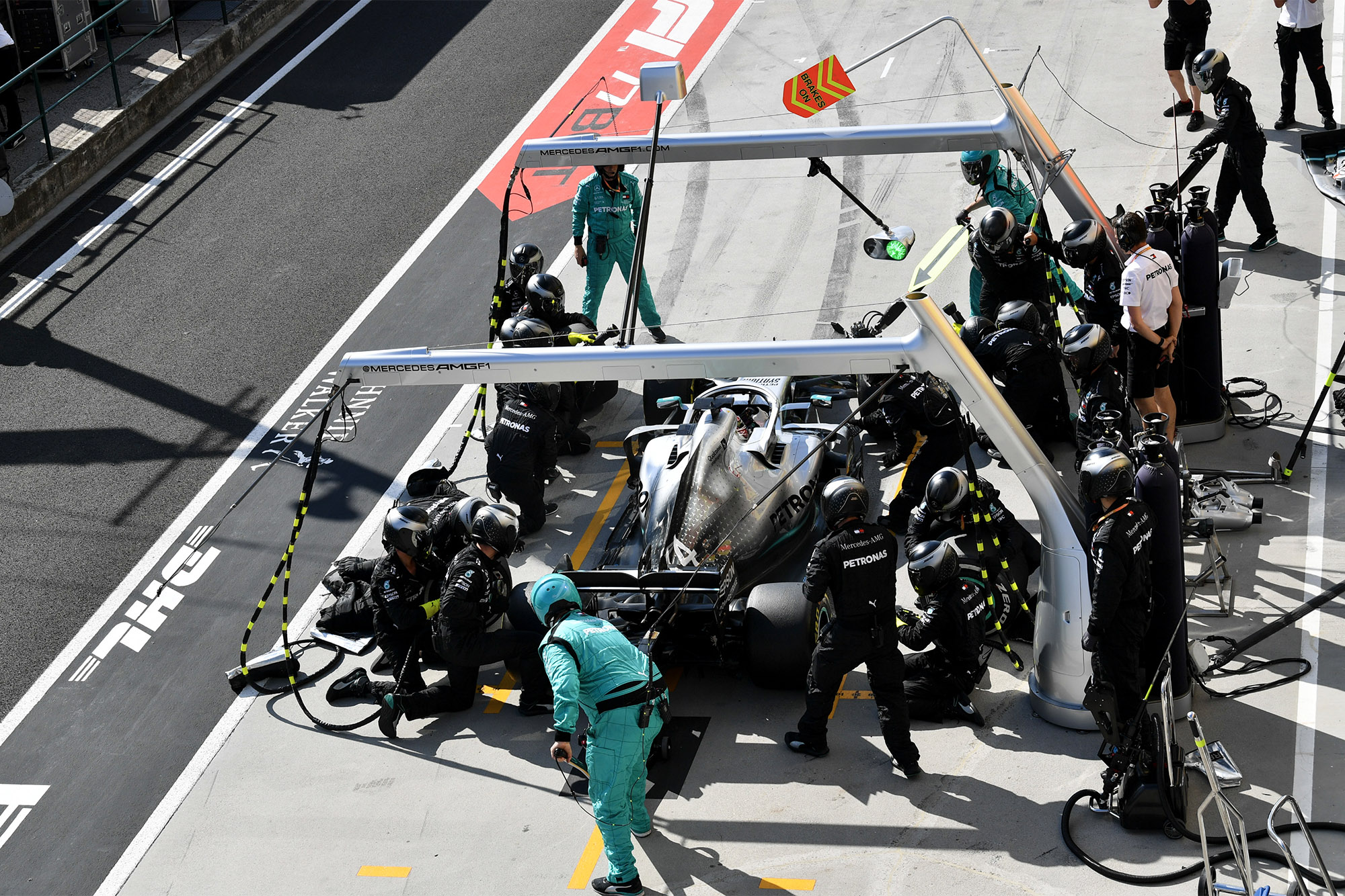 Lewis Hamilton makes his second stop during the 2019 Hungarian Grand Prix
