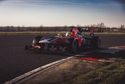 TDF-1 refurbished 2011/12 F1 car on track