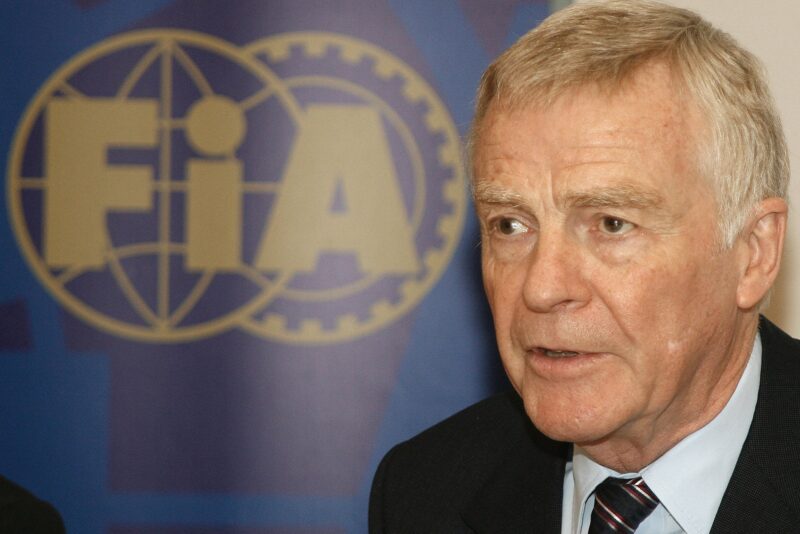 Max Mosley next to the FIA logo