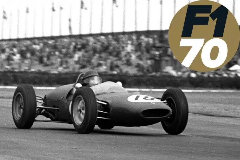 Jim Clark in a Lotus 21 at the 1961 British Grand Prix