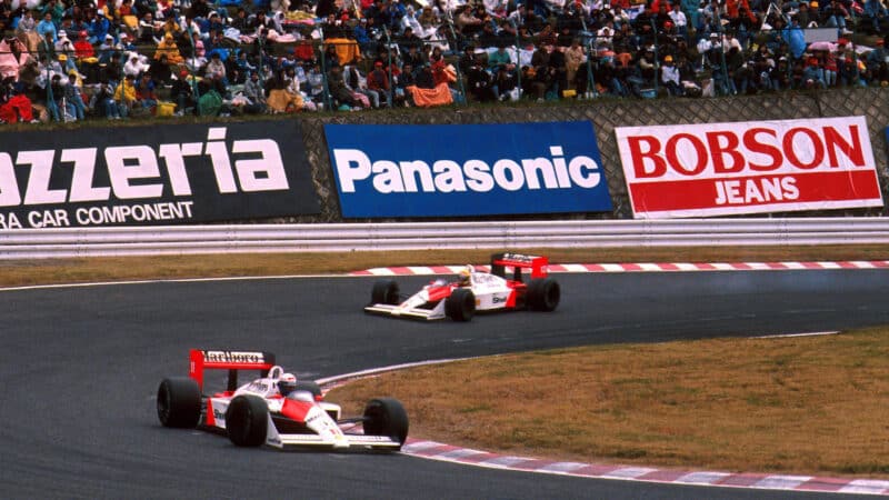Alain Prost leads Ayrton Senna in 1988 F1 Japanese Grand Prix