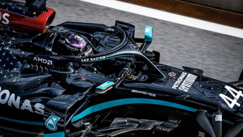 Lewis Hamilton in the cockpit of his Mercedes W11 during practice ahead of the 2020 Austrian Grand Prix
