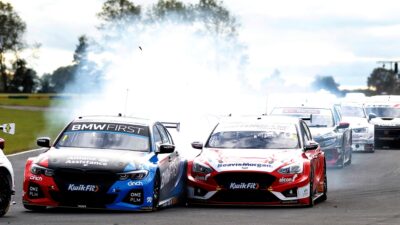 Colin Turkington locks up in race two at the 2020 BTCC Croft round