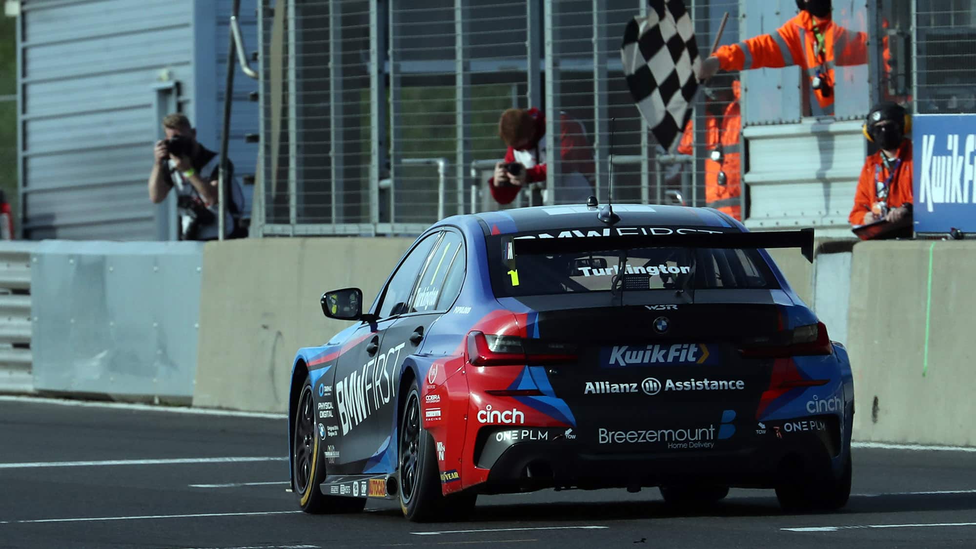 Colin Turkington crosses the line to win at Snetterton in the 2020 BTCC round