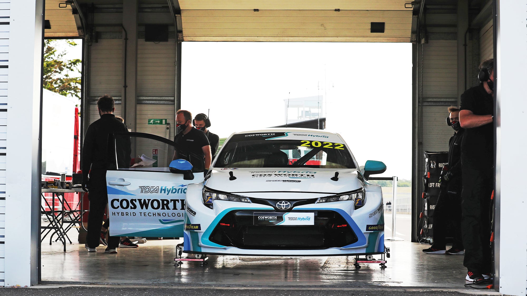 Hybrid Toyota BTCC car sat in the pits