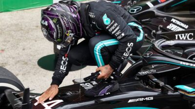 Lewis Hamilton with the 2020 Mercedes W11