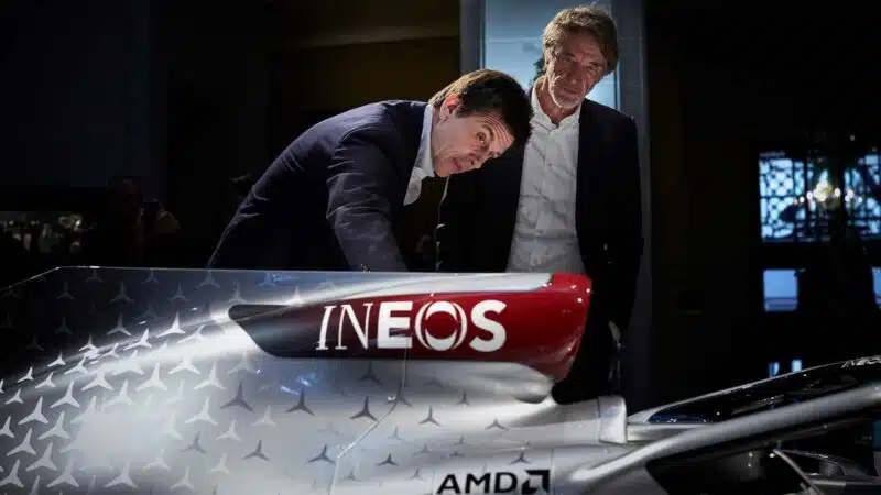 Toto Wolff with Jim Ratcliffe and Mercedes W11