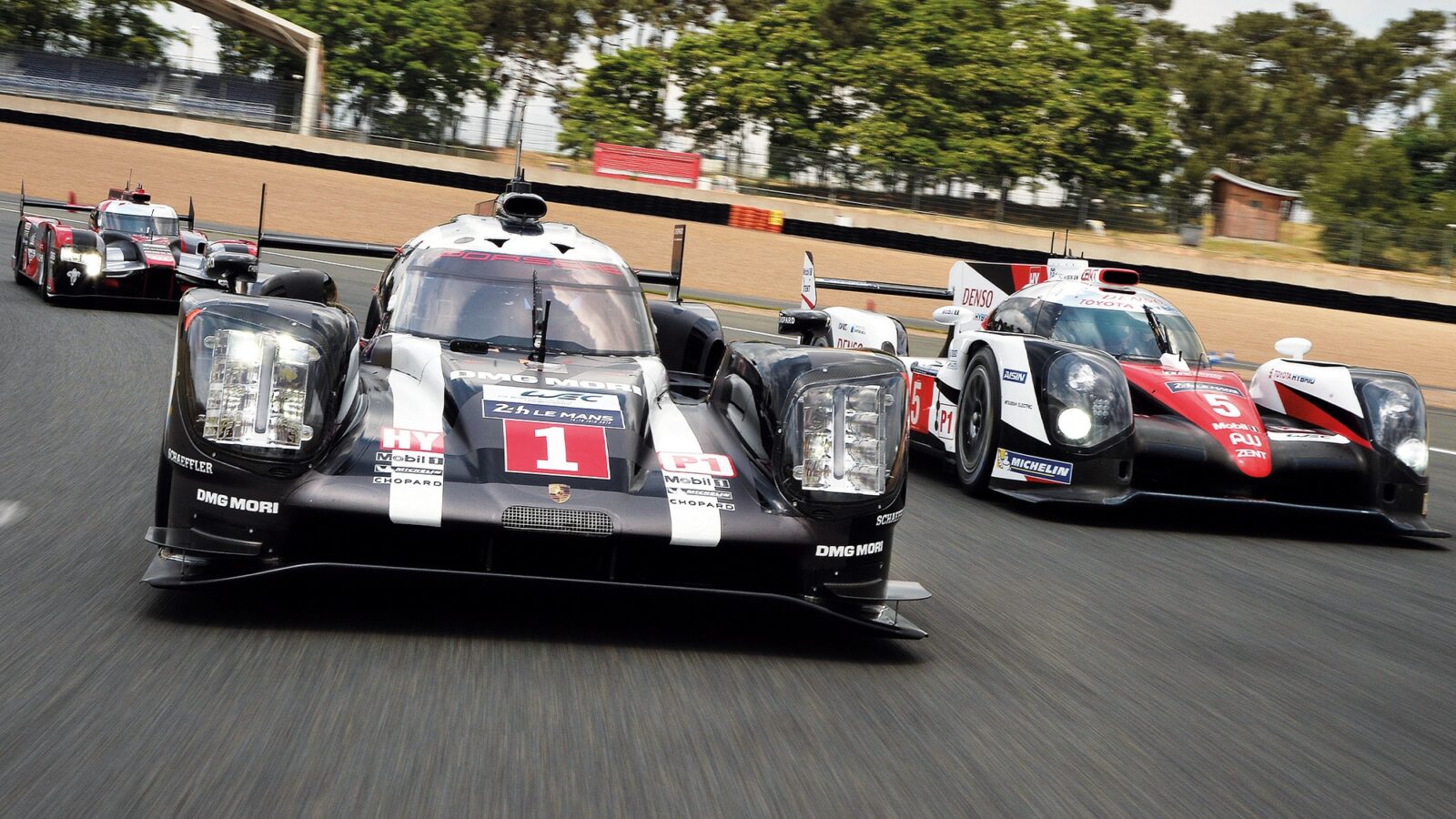 Audi Toyota and Porsche LMP1 cars