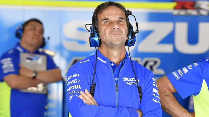 Davide Brivio in the Suzuki pit garage