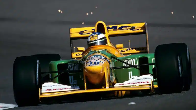 Michael Schumacher, Benetton-Ford B192, Grand Prix of Belgium, Spa Francorchamps, 30 August 1992. First Formula One victory for Michael Schumacher. (Photo by Paul-Henri Cahier/Getty Images)