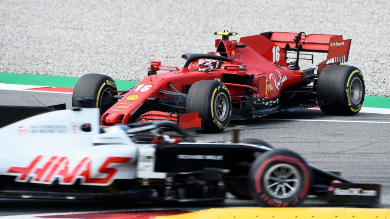 Charles Leclerc spins in his Ferrari at the 2020 Spanish Grand Prix