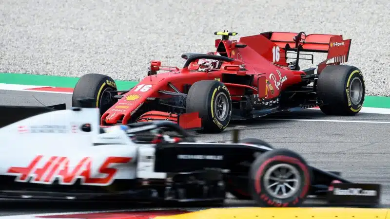 Charles Leclerc spins in his Ferrari at the 2020 Spanish Grand Prix