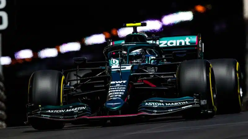 Aston Martin of Lance Stroll in the 2021 Monaco Grand Prix