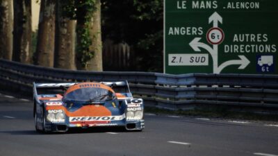 The #16 Brun Motorsport Porsche 962 driven by Oscar Larrauri, Jesus Pareja and Walter Brun during the FIA World Sportscar Championship 24 Hours of Le Mans race on 16 June 1990 at the Circuit de la Sarthe, Le Mans, France. (Photo by Darrell Ingham/Getty Images)