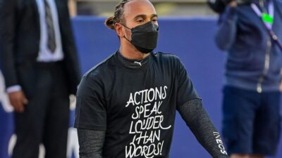 Lewis Hamilton with actions speak louder than words t-shirt