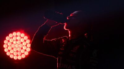 Lewis Hamilton drinks from a bottle after the 2021 Saudi Arabian Grand Prix