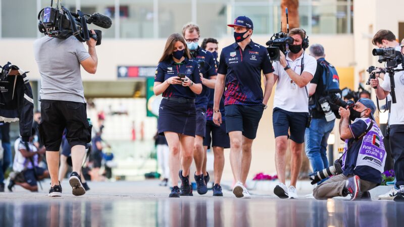 Max Verstappen surrounded by cameras ahead of the 2021 Abu Dhabi Grand Prix