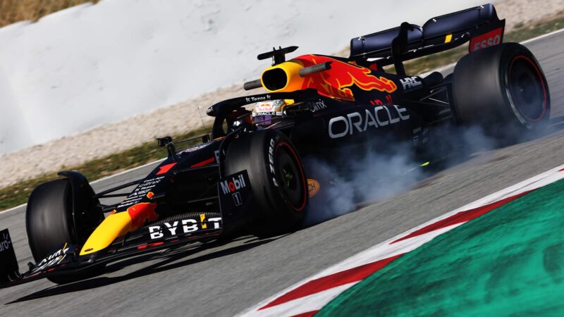 Max Verstappen locks up in his Red Bull at 2022 F1 testing