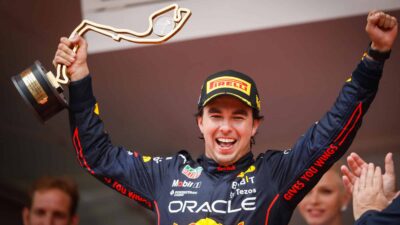 PEREZ Sergio (mex), Red Bull Racing RB18, portrait podium during the Formula 1 Grand Prix de Monaco 2022, 7th round of the 2022 FIA Formula One World Championship, on the Circuit de Monaco, from May 27 to 29, 2022 in Monte-Carlo, Monaco - Photo Antonin Vincent / DPPI