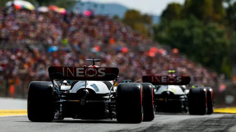 63 RUSSELL George (gbr), Mercedes AMG F1 Team W13, 44 HAMILTON Lewis (gbr), Mercedes AMG F1 Team W13, action during the Formula 1 Pirelli Grand Premio de Espana 2022, 6th round of the 2022 FIA Formula One World Championship, on the Circuit de Barcelona-Catalunya, from May 20 to 22, 2022 in Montmelo, Spain - Photo DPPI