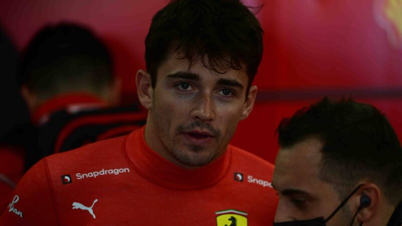 Charles Leclerc in the Ferrari pit after retiring from the Spanish GP