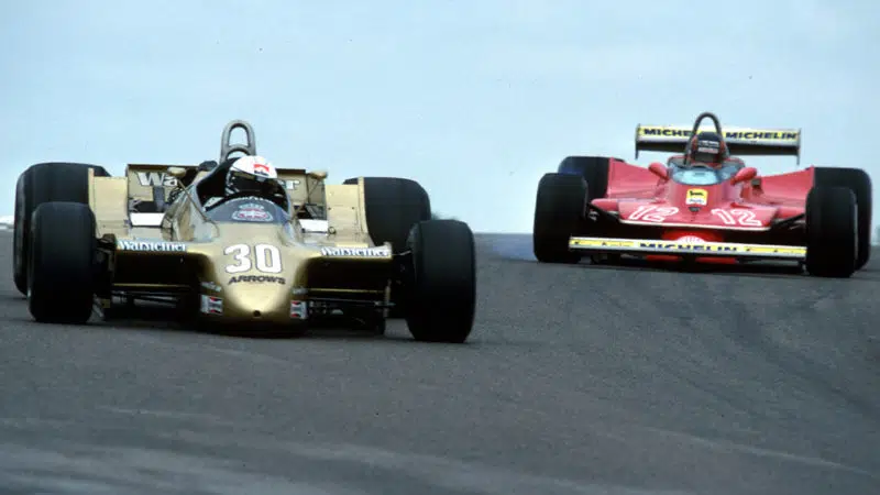 Formel 1, Grand Prix Frankreich 1979, Dijon, 01.07.1979 Jochen Mass, Arrows-Ford A2 Gilles Villeneuve, Ferrari 312T4 www.hoch-zwei.net , copyright: HOCH ZWEI / Ronco (Photo by Hoch Zwei/Corbis via Getty Images)