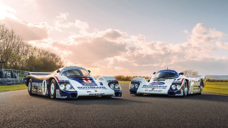 Porsche 956 and 962 static on track at Goodwood