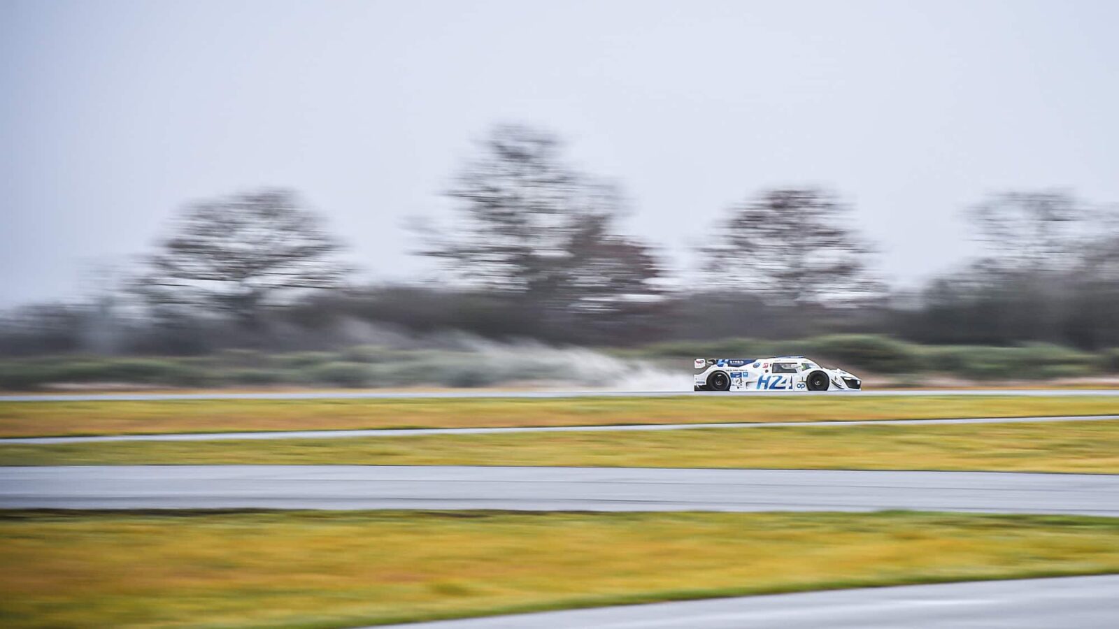 Spray kicked up by Mission H24 hydroegn racing car