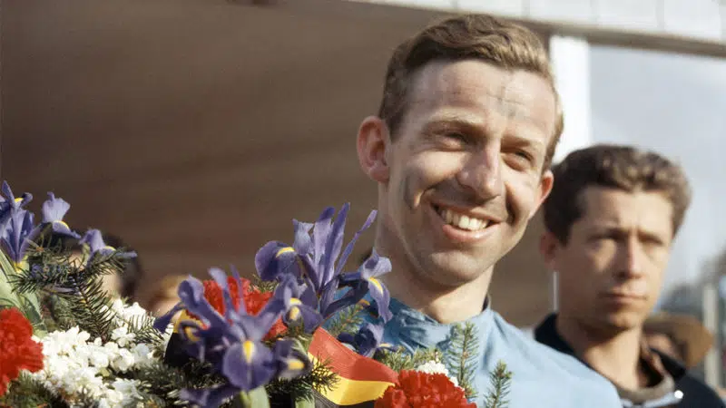 The winner - Tony Brooks, Belgian Grand Prix, Spa-Francorchamps. (Photo by Yves Debraine/Klemantaski Collection/Getty Images)