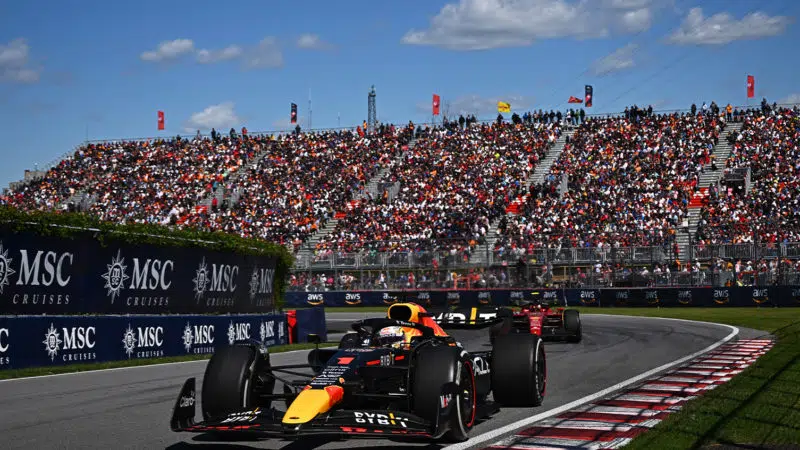 Max Verstappen leads Carlos Sainz in the 2022 Canadian Grand Prix